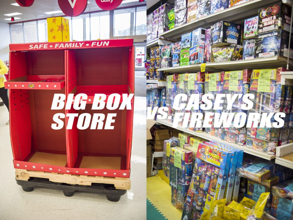 Casey's Fireworks is fully stocked when the big box competition offers not much at all