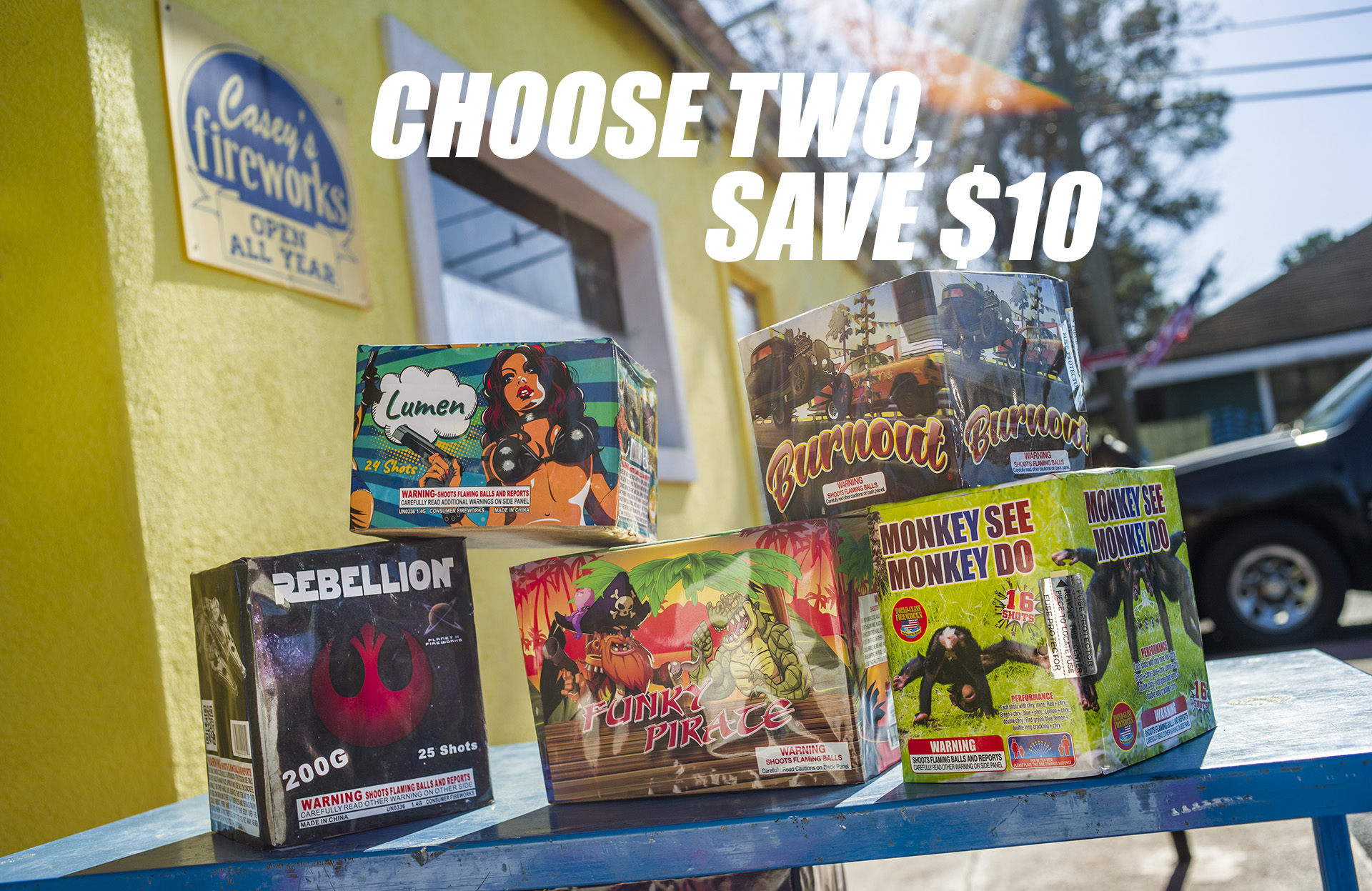 Choose 2 of these 200g fireworks and save $10 at Casey's Fireworks