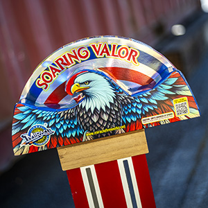 Soaring Valor, a beautiful fountain with red, white, and blue effects